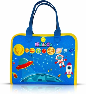 Busy Board Book Bag for Kids | Interactive Learning Activities for Toddlers and Kids | Skill-Building Kit | Hair Braiding, Tying Shoes, Math, and Alphabet Puzzles, Felt Bag (Blue)