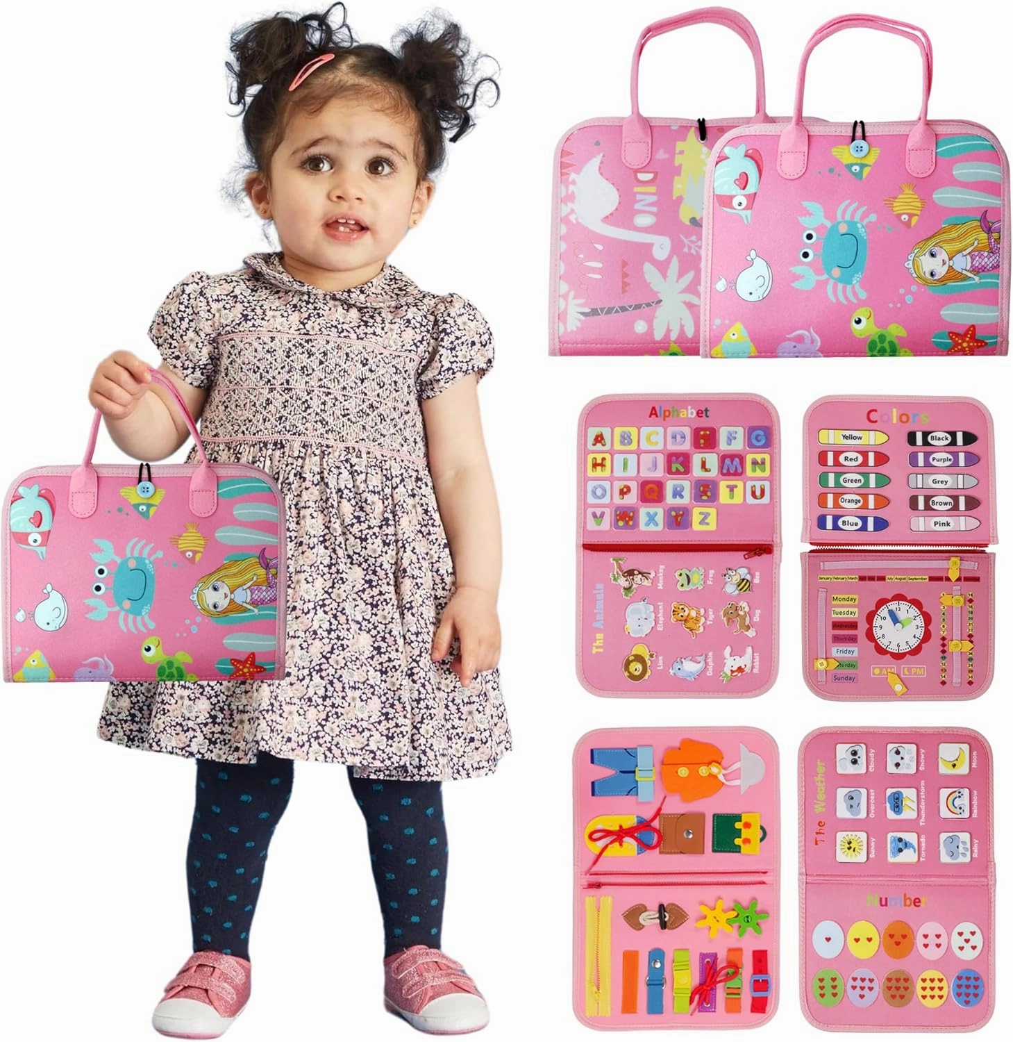 Busy Book for Toddlers 1-3, Magic Touch Montessori Sensory Board for Toddlers 1-3, Preschool Activities for Learning Fine Motor Skills Toys Travel Busy Boards for Plane Car, Gift for Boys Girls