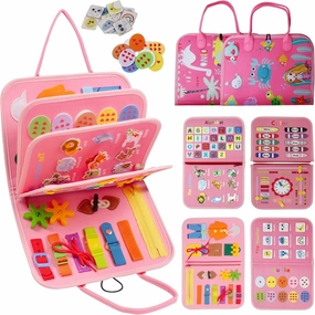 Busy Book for Toddlers 1-3, Magic Touch Montessori Sensory Board for Toddlers 1-3, Preschool Activities for Learning Fine Motor Skills Toys Travel Busy Boards for Plane Car, Gift for Boys Girls