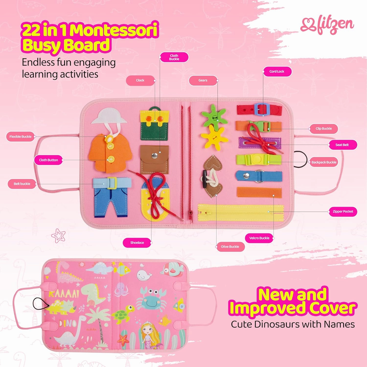 Busy Book for Toddlers 1-3, Magic Touch Montessori Sensory Board for Toddlers 1-3, Preschool Activities for Learning Fine Motor Skills Toys Travel Busy Boards for Plane Car, Gift for Boys Girls