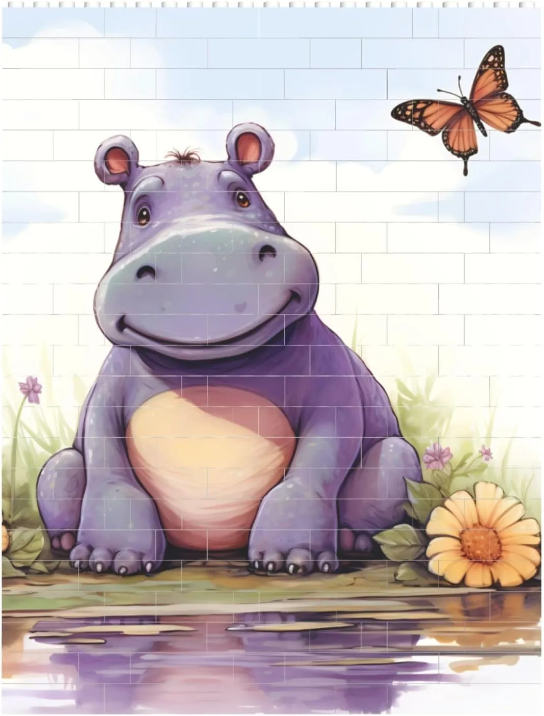 Butterfly and Hippo Building Block Puzzle Personalized Building Bricks for Adults Square Shaped Block Puzzle Building Brick Block Puzzles Valentine's Day Gifts for Home Decor Brick Puzzle