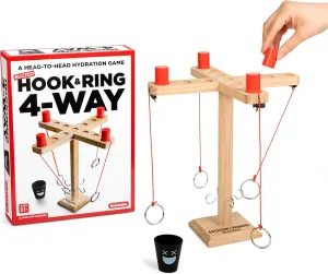 Buzzed 4-Way Hook & Ring Drinking Game – Ultimate Party Game for Adults, Perfect for Bachelor Parties, Includes Hook Game Board, 4 Pawns, Center Cup & Instructions