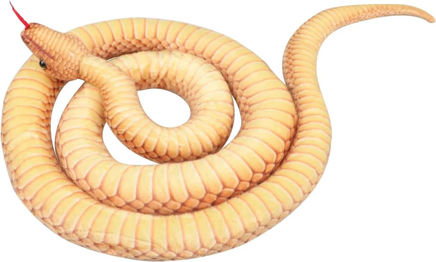 BXT Giant Snake Plush Toy, Realistic Python Stuffed Animal, 7 ft Long, Kids Jungle Party Favor, Prank Scare Toy