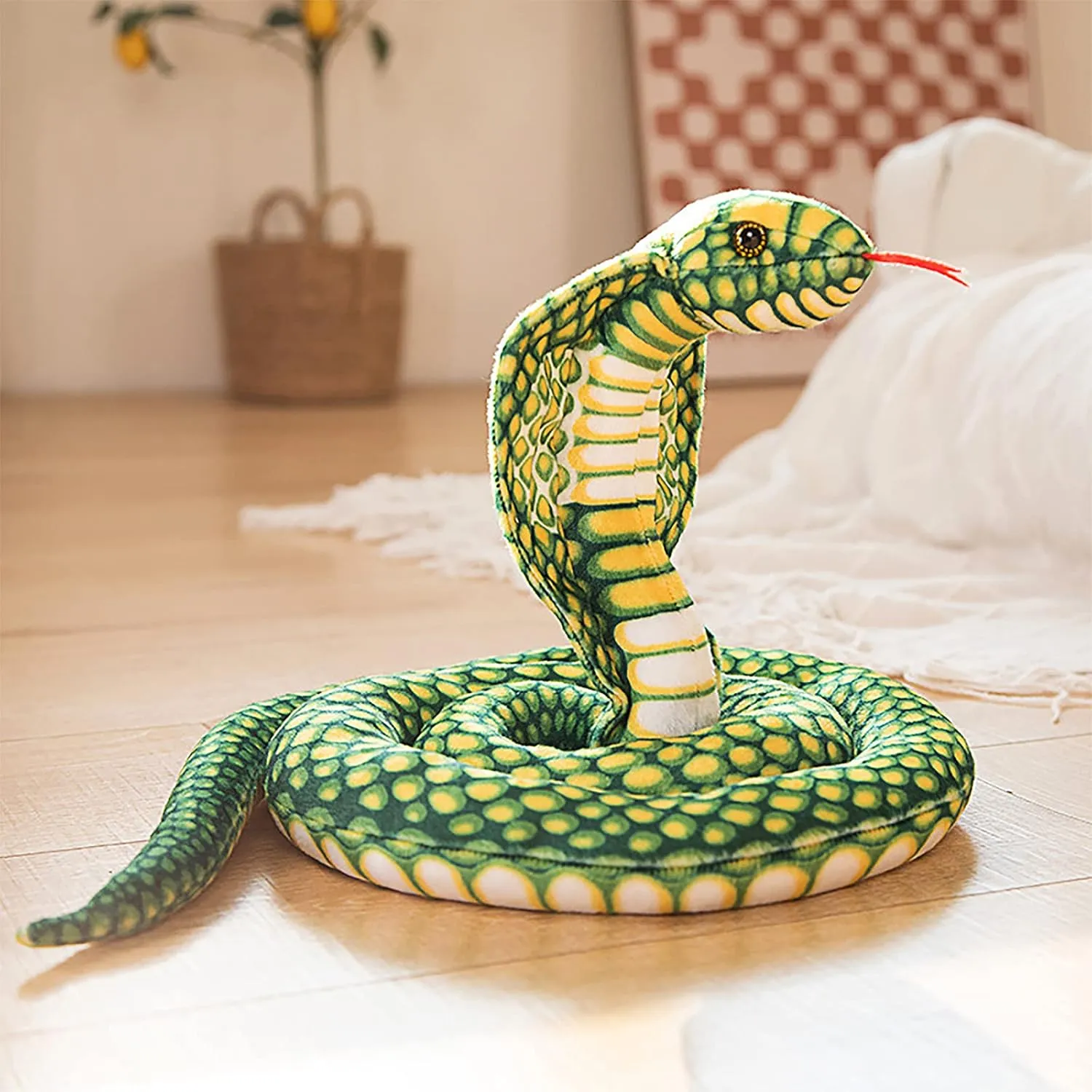 BXT Jumbo Lifelike Snake Toy Prank Props Scary Giant Cobra Plush 67 inch Long Soft Stuffed Animal Toy for Halloween Party, Green