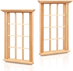 Cabilock Doll House Furniture 1/6 Scale Furniture 2pcs Miniature Window Frame Model Doll House Mini Window Frame Adornment for Doll House Doll House Furnisher Wood Craft Sets