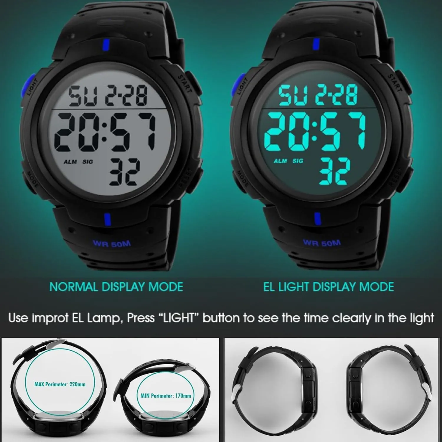 CakCity Mens Digital Sports Watch LED Screen Large Face Military Watches for Men Waterproof Casual Luminous Stopwatch Alarm Simple Army Watch