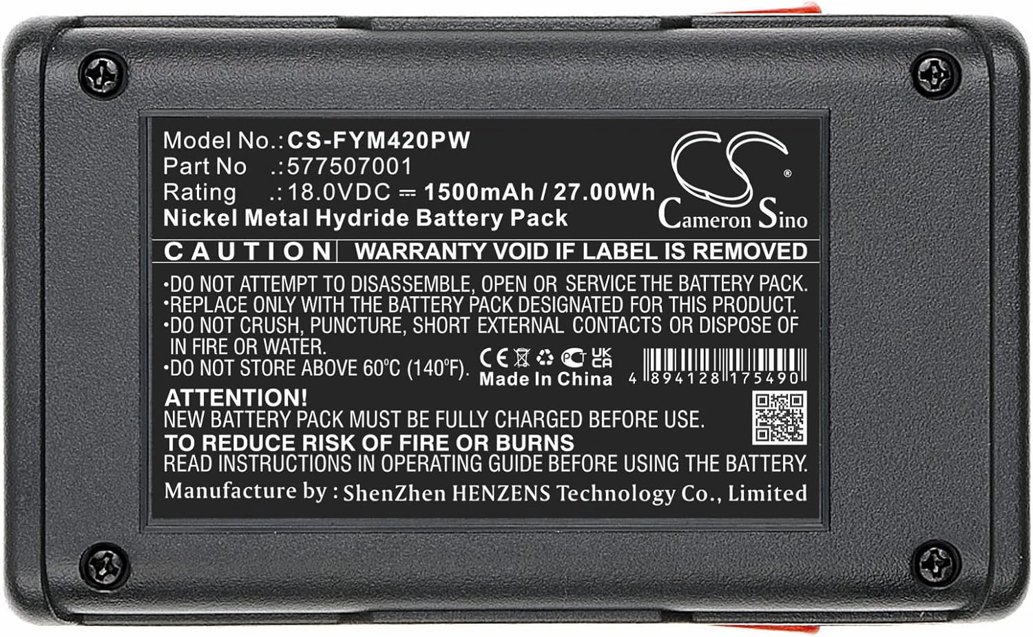 Cameron Sino Battery for Flymo Contour Cordless XT, Easicut 420, Easicut 500 PN:Flymo 577507001, CCT250-3 1500mAh / 27.00Wh