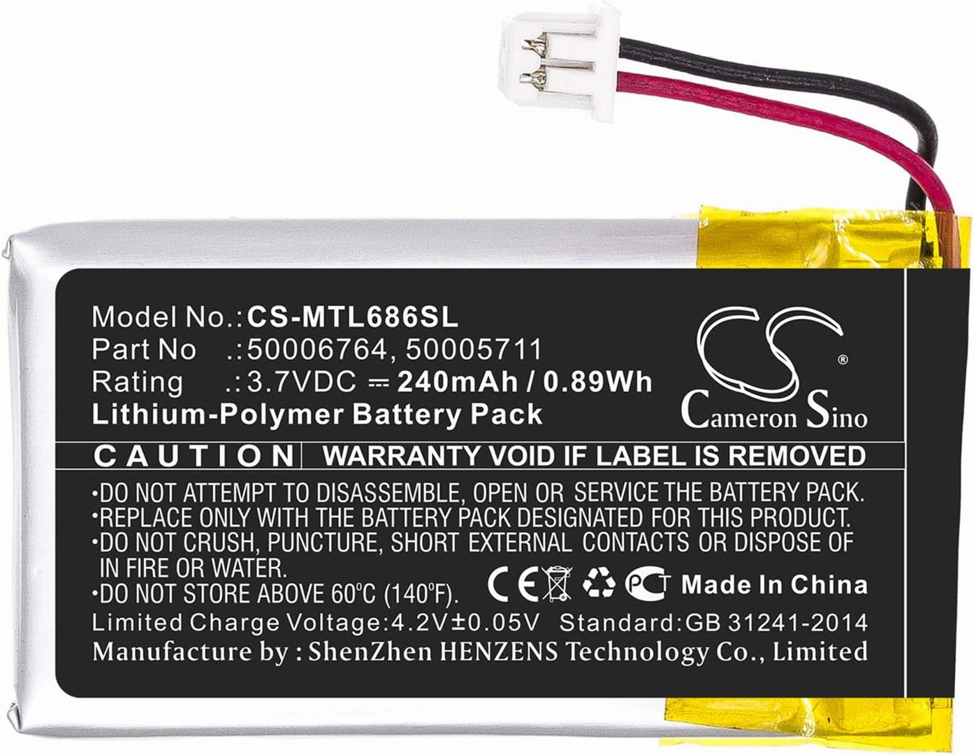 Cameron Sino Battery for Mitel 6863i, 6865, 6865i, 6867i, 6869, 6869i, 6900, 6905, 6910, 6920, 6930, 6940, 6970 PN:Mitel 50005711, 50006764 240mAh