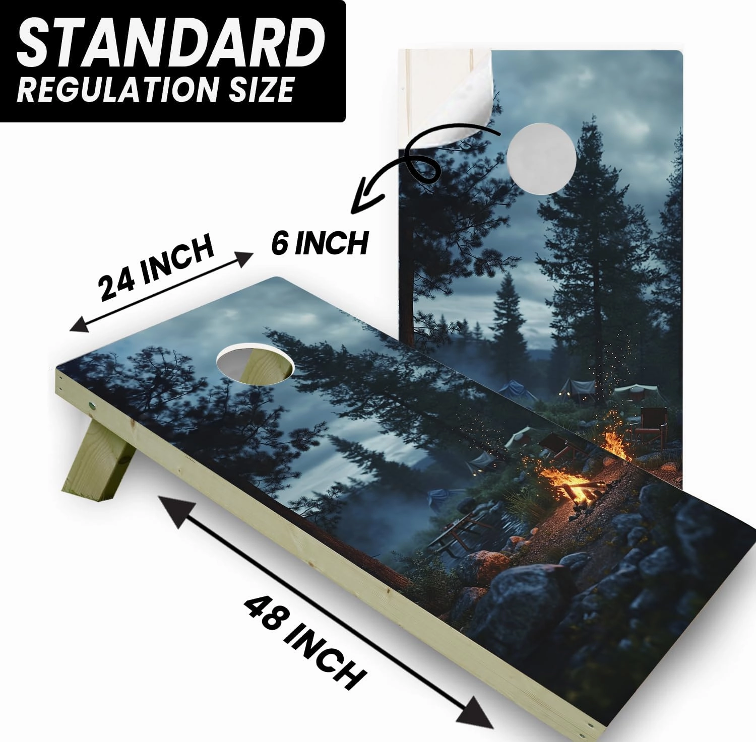 Camp Fire Cornhole Decal, Cornhole Board Vinyl Wraps Only - Durable and Easy to Apply & Adhesive - UV Protected & Printing, Set of Two - Cornhole Skins for Boards (48” x 24”)