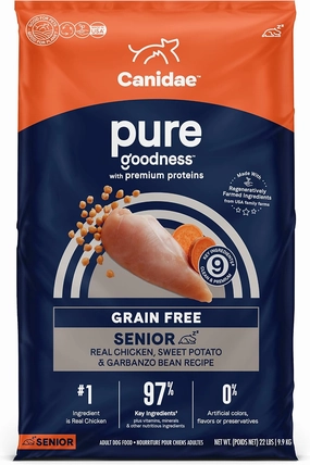 Canidae Pure SENIOR Real Chicken, Sweet Potato & Garbanzo Bean Recipe Dog Dry 22 lbs.