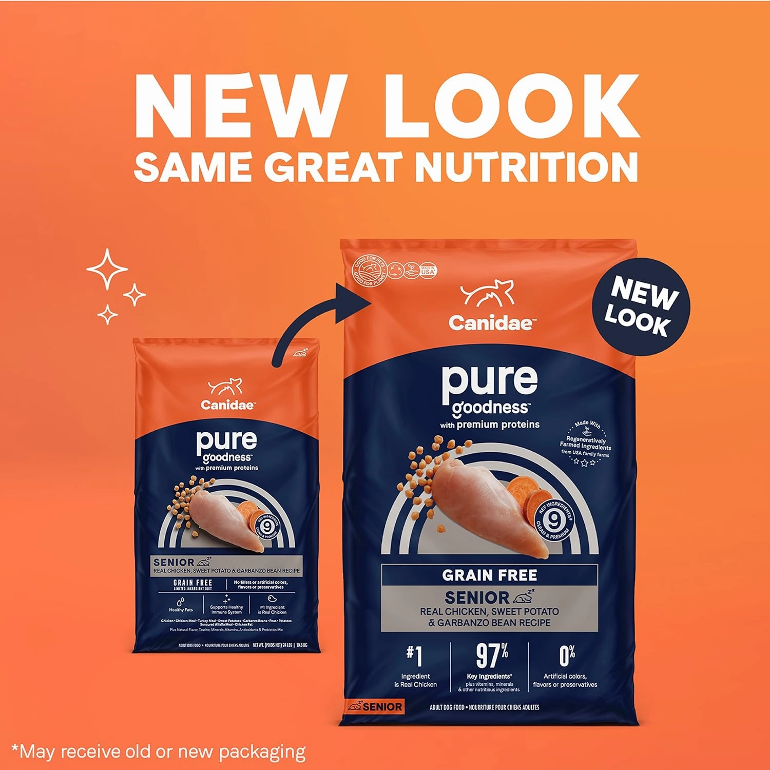 Canidae Pure SENIOR Real Chicken, Sweet Potato & Garbanzo Bean Recipe Dog Dry 22 lbs.