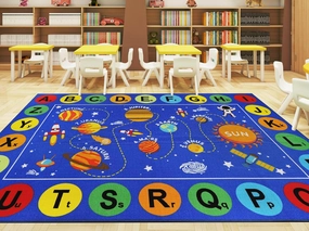 Capslpad Outer Space Classroom Rugs 6.6'x9.8' Non Slip ABC Alphabet Classroom Rug Elementary Solar System Kids Carpet Playmat Rug Educational Learning Kids Area Rug for Preschool Nursery Classroom