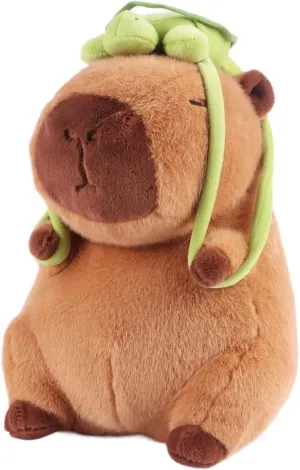 Capybara Plush Toy with Removable Turtle Backpack, Cute Capybara Stuffed Animal, Interactive Toy for Kids and Animal Lovers, Creative Presents for Boys Girls Kids Birthday Christmas, 9"