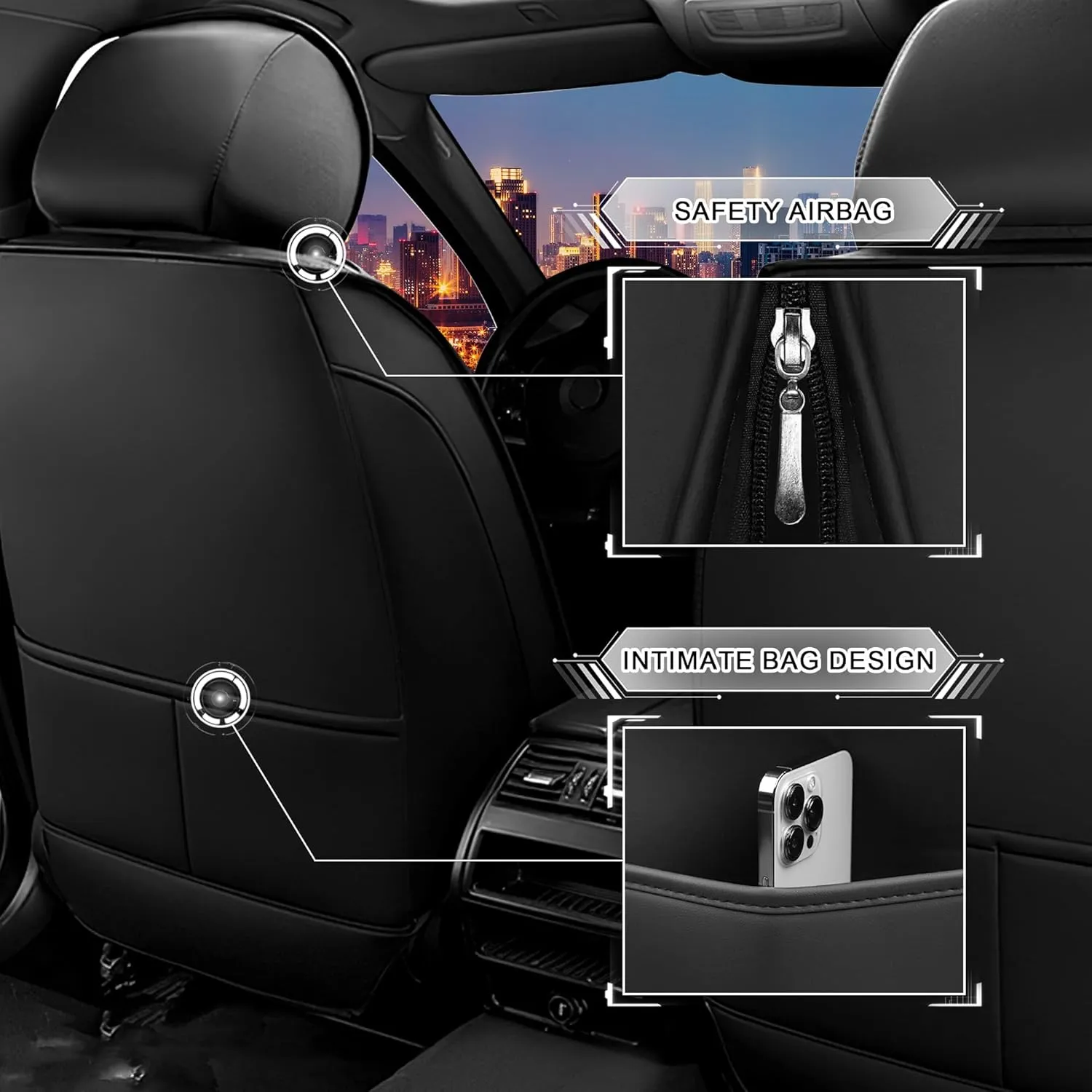 Car Seat Covers for Chevy Suburban 2000-2025, Stylish Sport Seat Cover, Premium Nappa Leather Car Seat Cover. Automobile Seat Covers Sets.(Standard 2 Seats/Black)