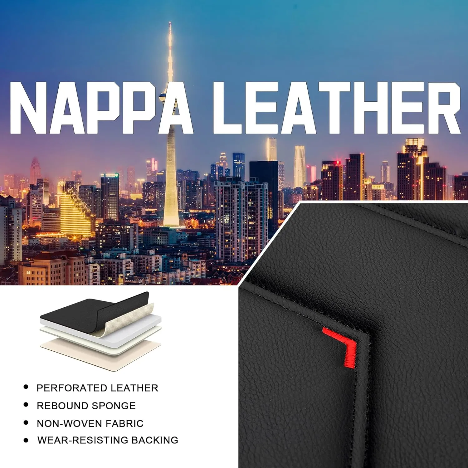 Car Seat Covers for Chevy Suburban 2000-2025, Stylish Sport Seat Cover, Premium Nappa Leather Car Seat Cover. Automobile Seat Covers Sets.(Standard 2 Seats/Black)