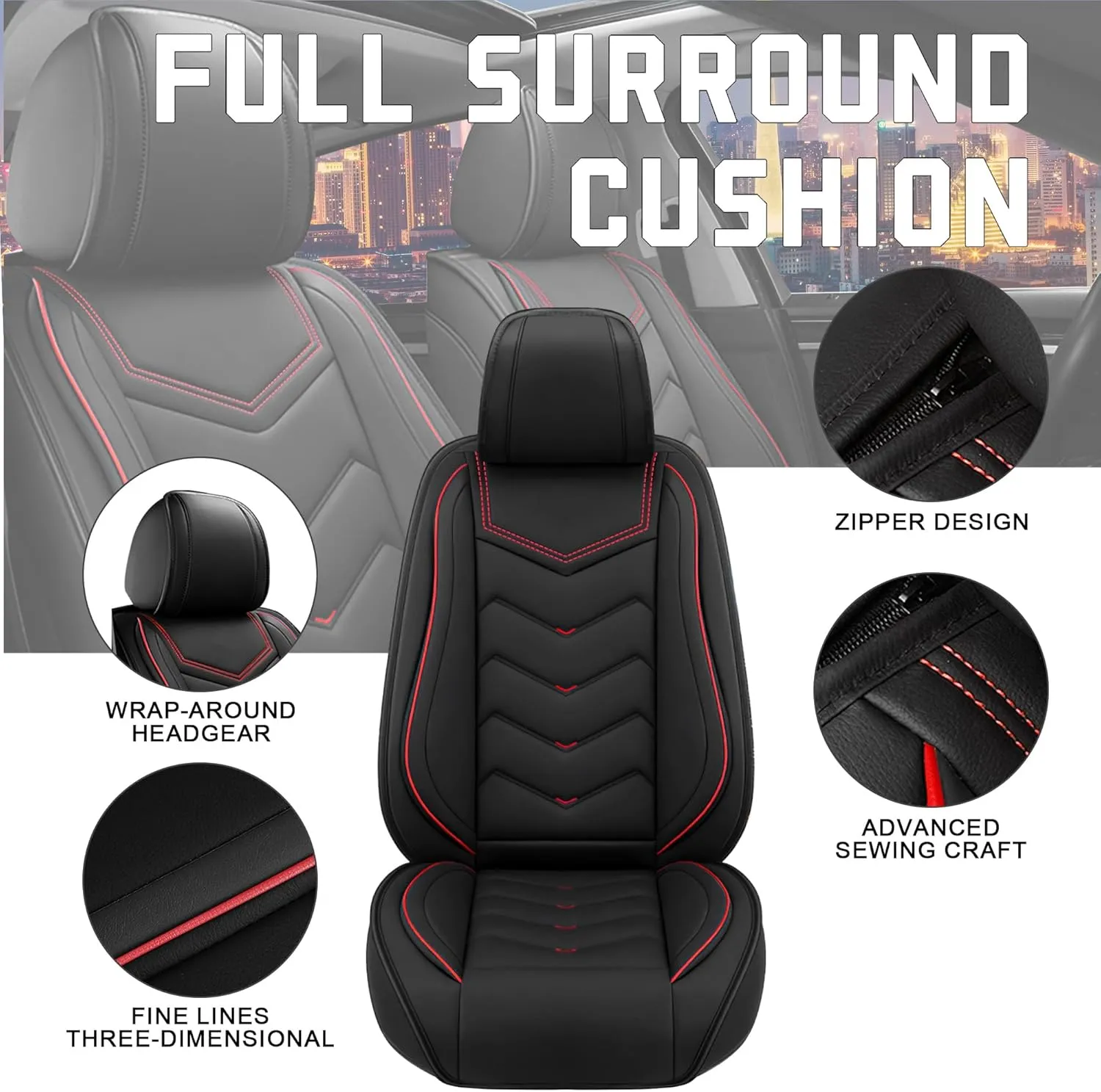 Car Seat Covers for Chevy Suburban 2000-2025, Stylish Sport Seat Cover, Premium Nappa Leather Car Seat Cover. Automobile Seat Covers Sets.(Standard 2 Seats/Black)