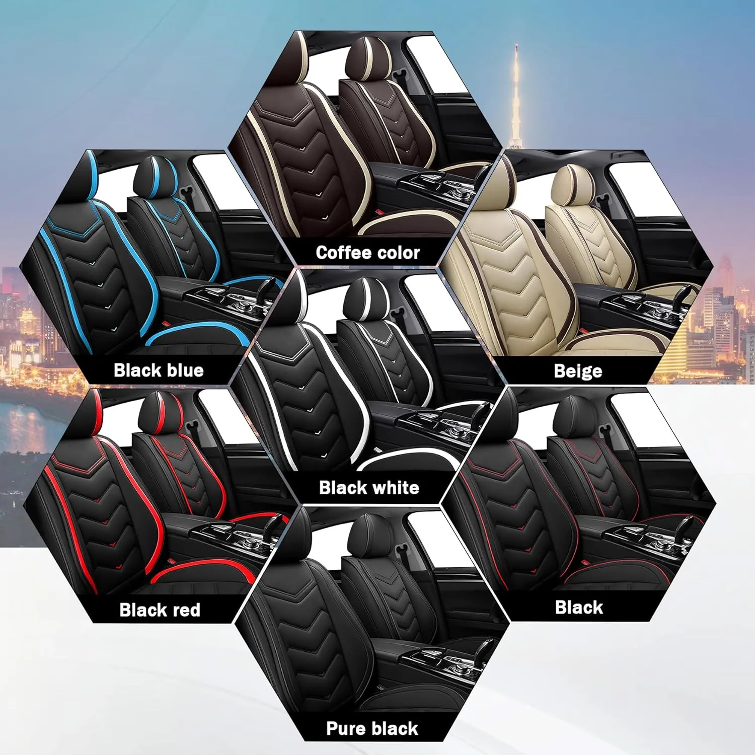 Car Seat Covers for Chevy Suburban 2000-2025, Stylish Sport Seat Cover, Premium Nappa Leather Car Seat Cover. Automobile Seat Covers Sets.(Standard 2 Seats/Black)