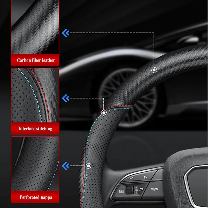 Car Steering Wheel Cover for Mazda Biante 2008-2025, Anti-Slip Steering Wheel Protector Breathable Leather Car Interior Accessories,B-O-Shape