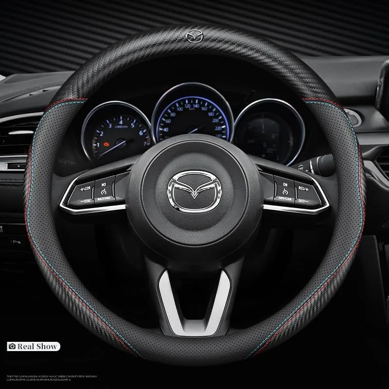 Car Steering Wheel Cover for Mazda Biante 2008-2025, Anti-Slip Steering Wheel Protector Breathable Leather Car Interior Accessories,B-O-Shape