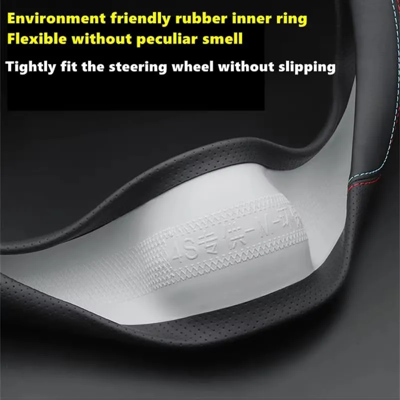 Car Steering Wheel Cover for Mazda Biante 2008-2025, Anti-Slip Steering Wheel Protector Breathable Leather Car Interior Accessories,B-O-Shape