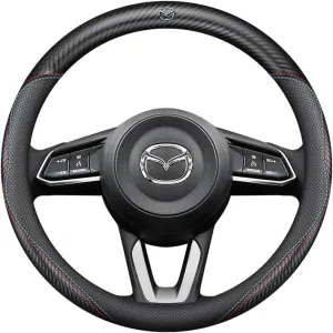 Car Steering Wheel Cover for Mazda Biante 2008-2025, Anti-Slip Steering Wheel Protector Breathable Leather Car Interior Accessories,B-O-Shape