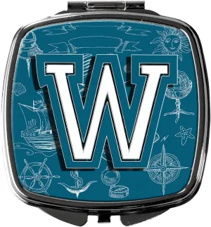 Caroline's Treasures CJ2014-WSCM Letter W Sea Doodles Initial Alphabet Compact Mirror Decorative Travel Makeup Mirror for Women Girls Gifts Pocket Makeup Mirror Folding Handheld