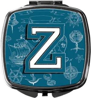 Caroline's Treasures CJ2014-ZSCM Letter Z Sea Doodles Initial Alphabet Compact Mirror Decorative Travel Makeup Mirror for Women Girls Gifts Pocket Makeup Mirror Folding Handheld