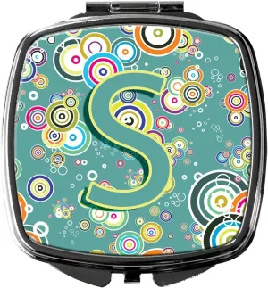 Caroline's Treasures CJ2015-SSCM Letter S Circle Circle Teal Initial Alphabet Compact Mirror Decorative Travel Makeup Mirror for Women Girls Gifts Pocket Makeup Mirror Folding Handheld