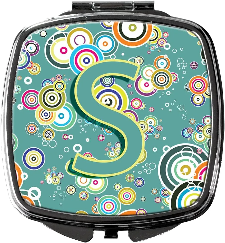 Caroline's Treasures CJ2015-SSCM Letter S Circle Circle Teal Initial Alphabet Compact Mirror Decorative Travel Makeup Mirror for Women Girls Gifts Pocket Makeup Mirror Folding Handheld