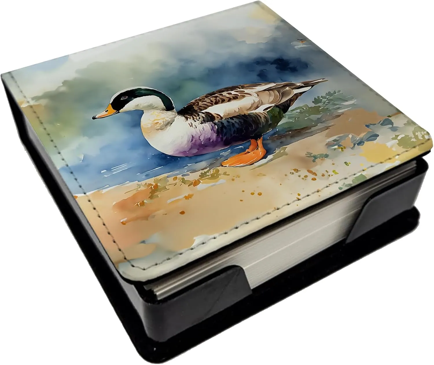 Caroline's Treasures Common Eider Duck PU Leather Note Paper Holder with Artist-Designed Cover, Desk Accessory, Office Gift