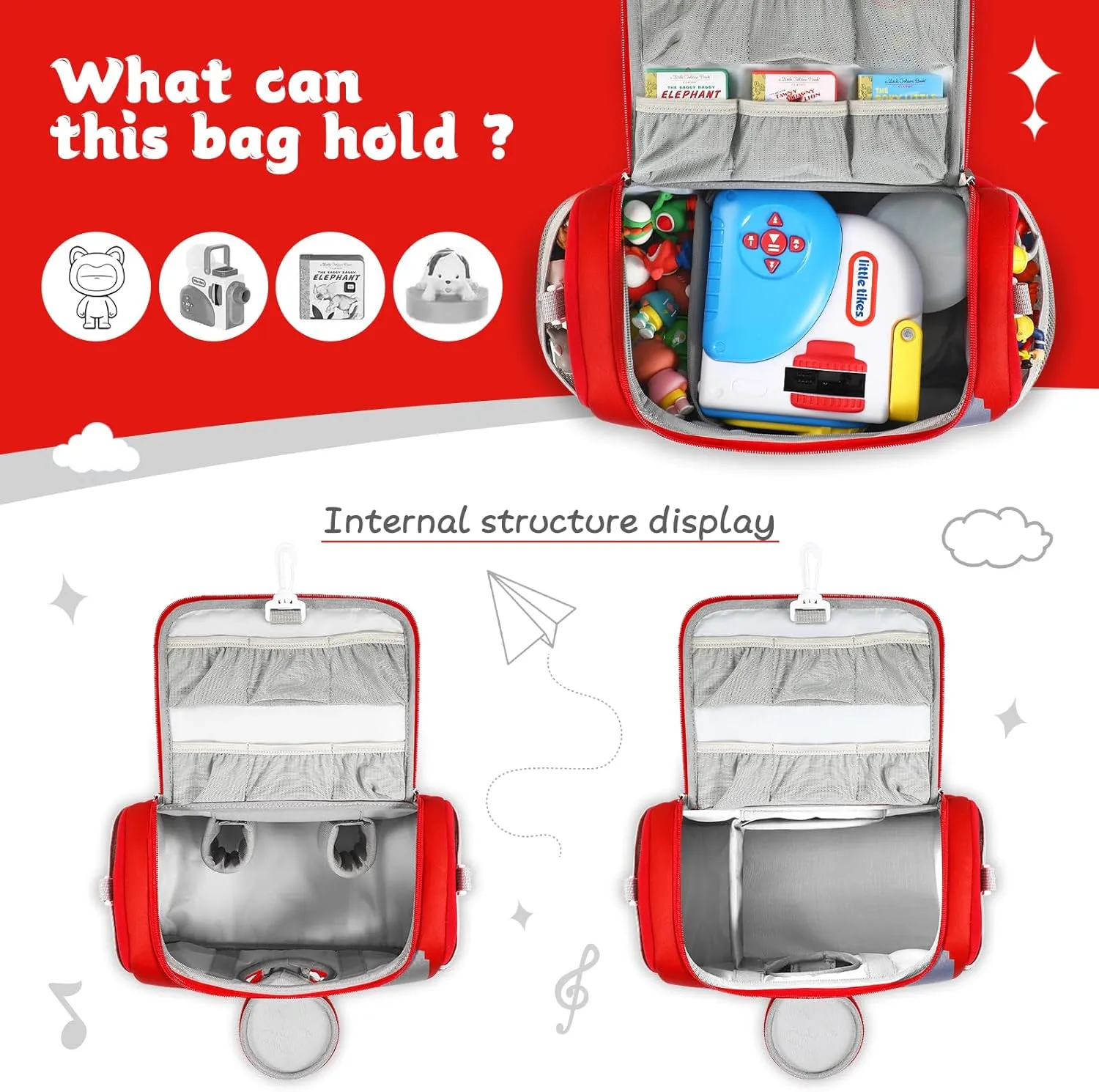 Carrying Case Compatible with Little Tikes Story Dream Machine Books Starter Set, Storage Carrier Bag for Storytime Audio Play Real for Littles Character Collection (Red)