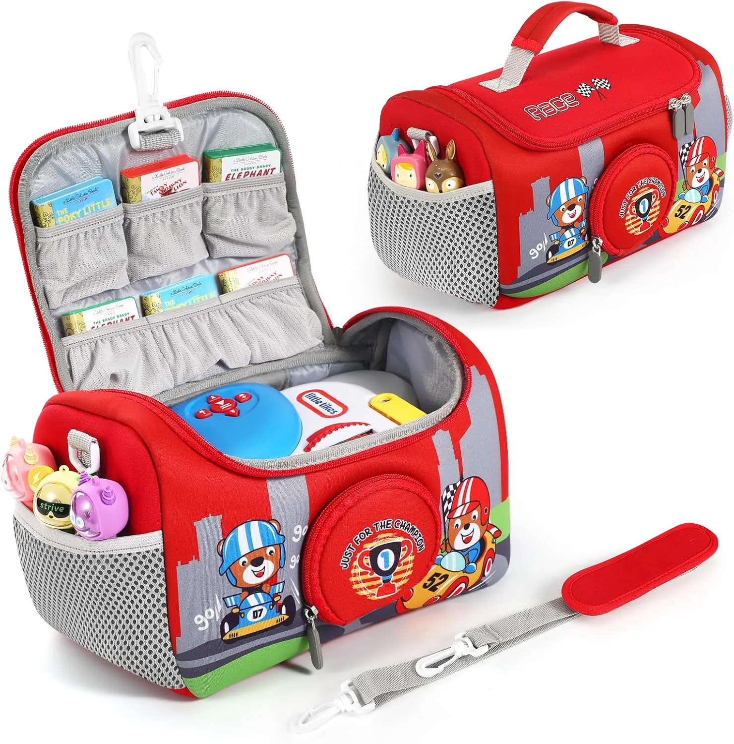 Carrying Case Compatible with Little Tikes Story Dream Machine Books Starter Set, Storage Carrier Bag for Storytime Audio Play Real for Littles Character Collection (Red)