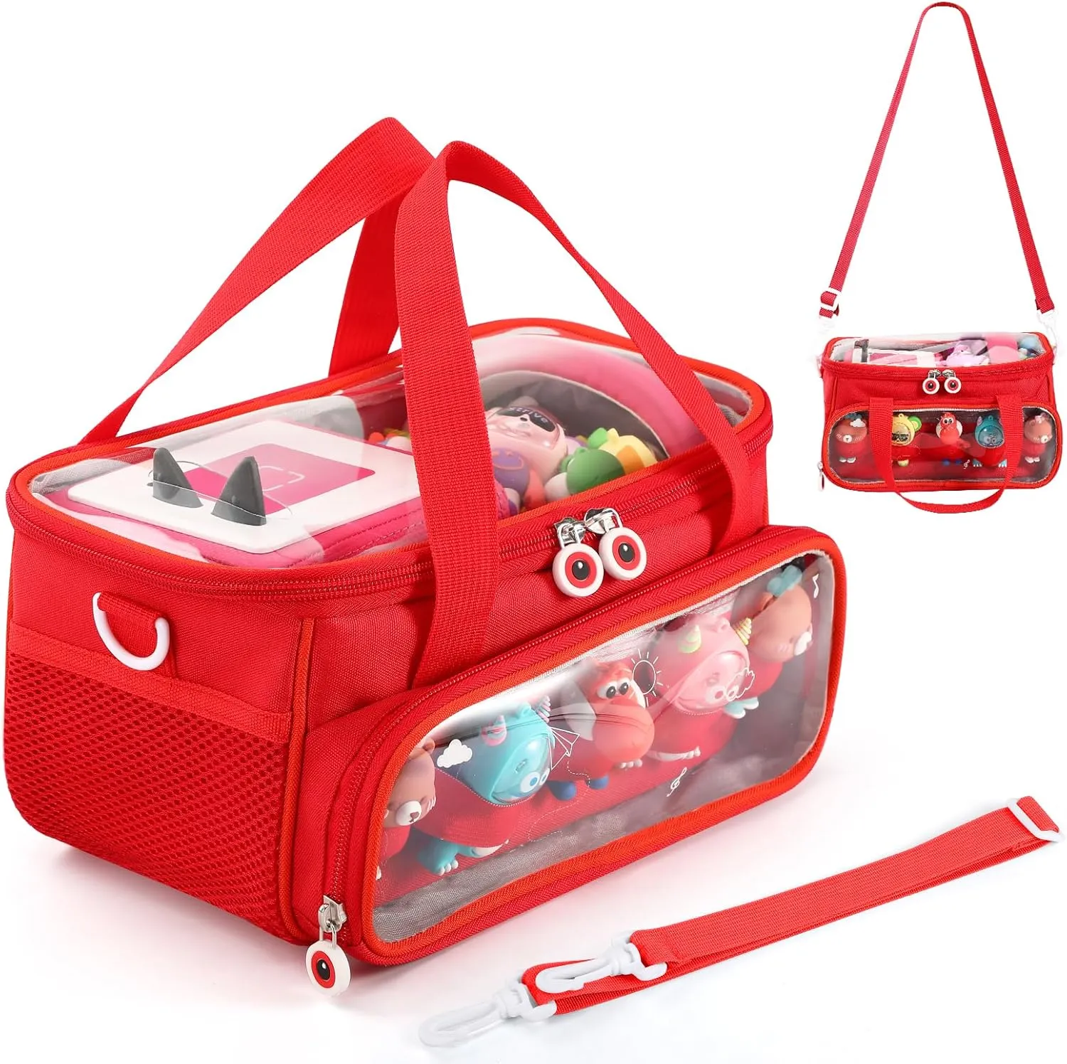 Carrying Case for Toniebox, Storage Carrier Bag for Tonie Characters with Shoulder Strap and Handle, Home Outdoor Hand Bag for Tonies Audio Player and Dolls (Red)