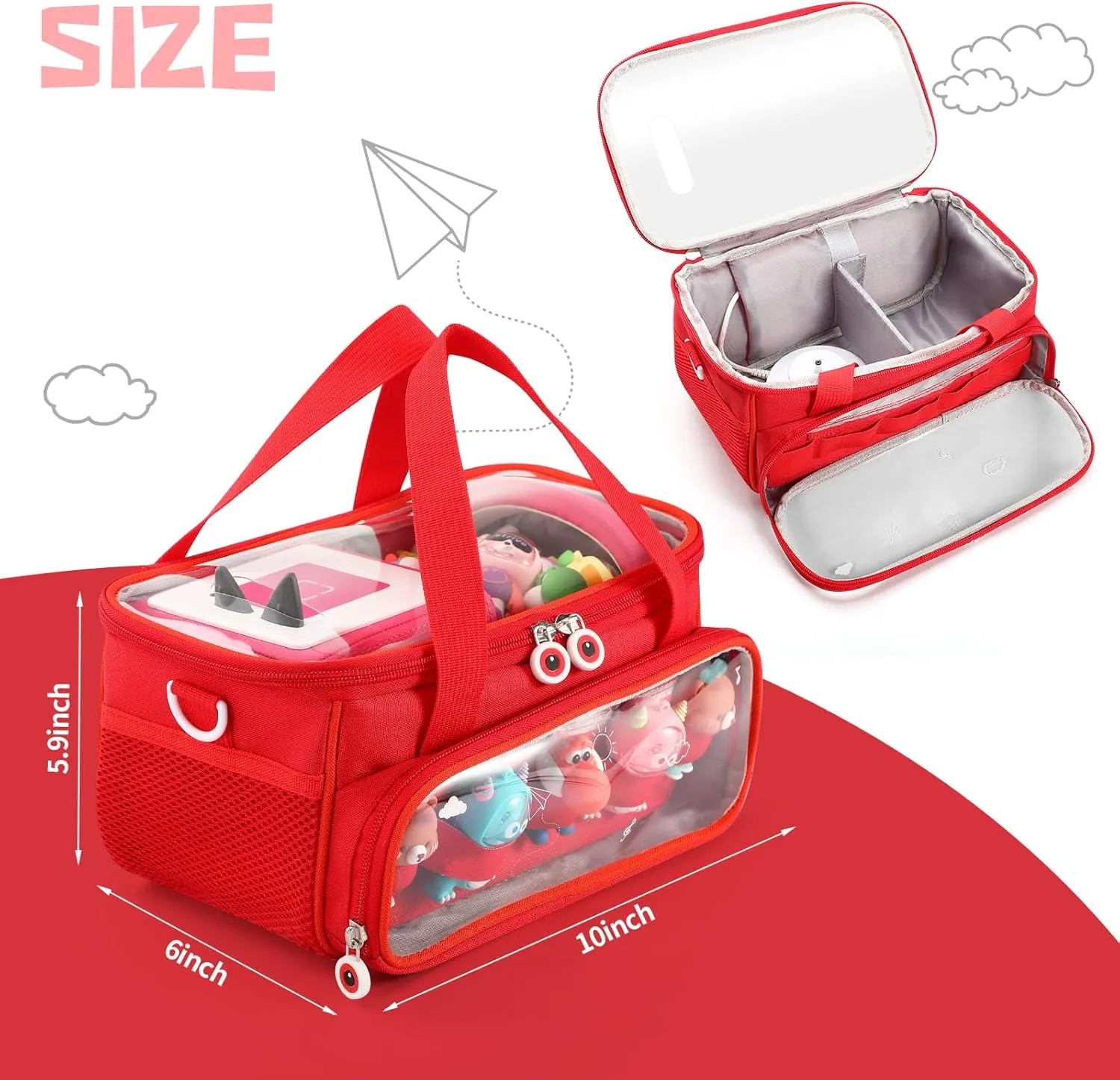 Carrying Case for Toniebox, Storage Carrier Bag for Tonie Characters with Shoulder Strap and Handle, Home Outdoor Hand Bag for Tonies Audio Player and Dolls (Red)