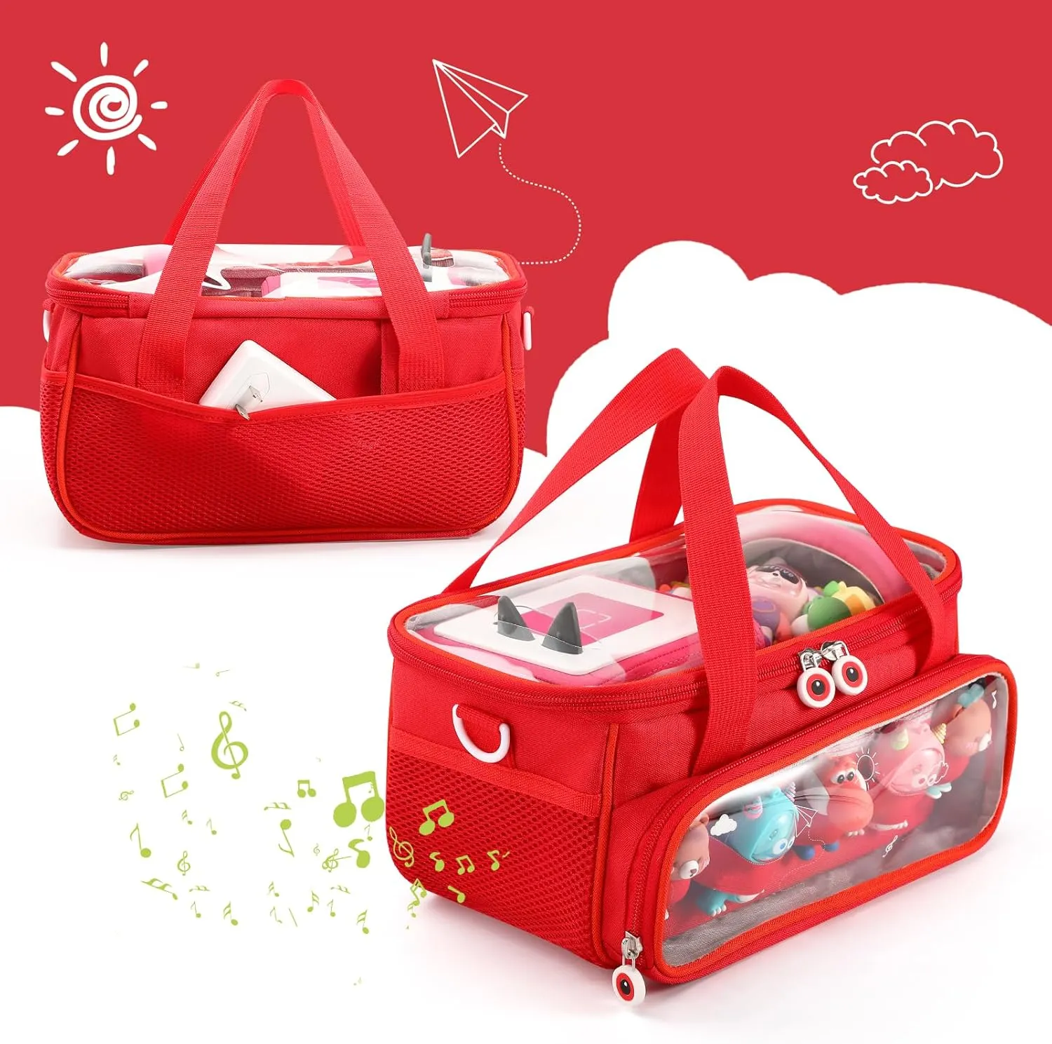 Carrying Case for Toniebox, Storage Carrier Bag for Tonie Characters with Shoulder Strap and Handle, Home Outdoor Hand Bag for Tonies Audio Player and Dolls (Red)