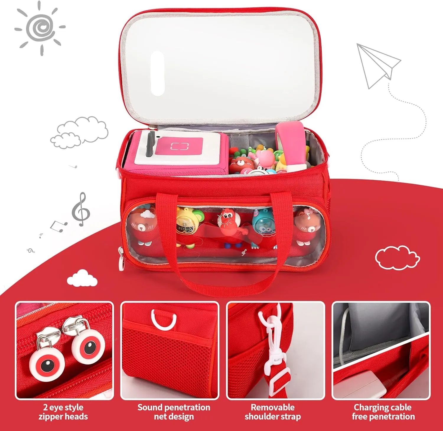 Carrying Case for Toniebox, Storage Carrier Bag for Tonie Characters with Shoulder Strap and Handle, Home Outdoor Hand Bag for Tonies Audio Player and Dolls (Red)