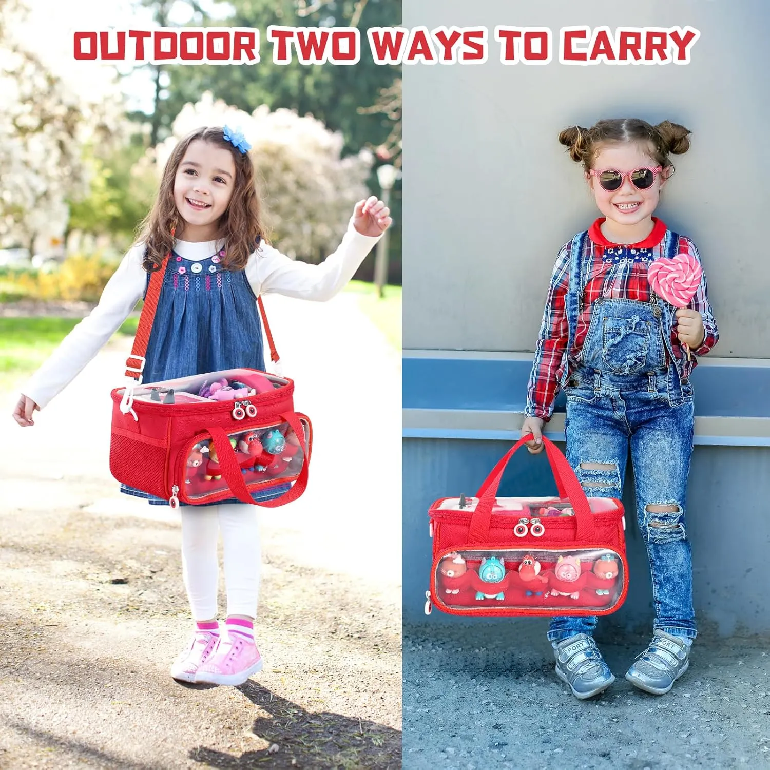 Carrying Case for Toniebox, Storage Carrier Bag for Tonie Characters with Shoulder Strap and Handle, Home Outdoor Hand Bag for Tonies Audio Player and Dolls (Red)
