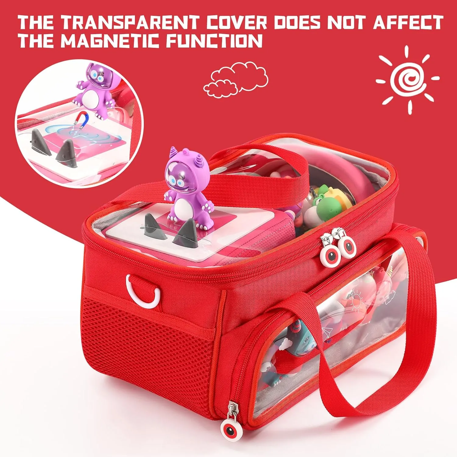 Carrying Case for Toniebox, Storage Carrier Bag for Tonie Characters with Shoulder Strap and Handle, Home Outdoor Hand Bag for Tonies Audio Player and Dolls (Red)