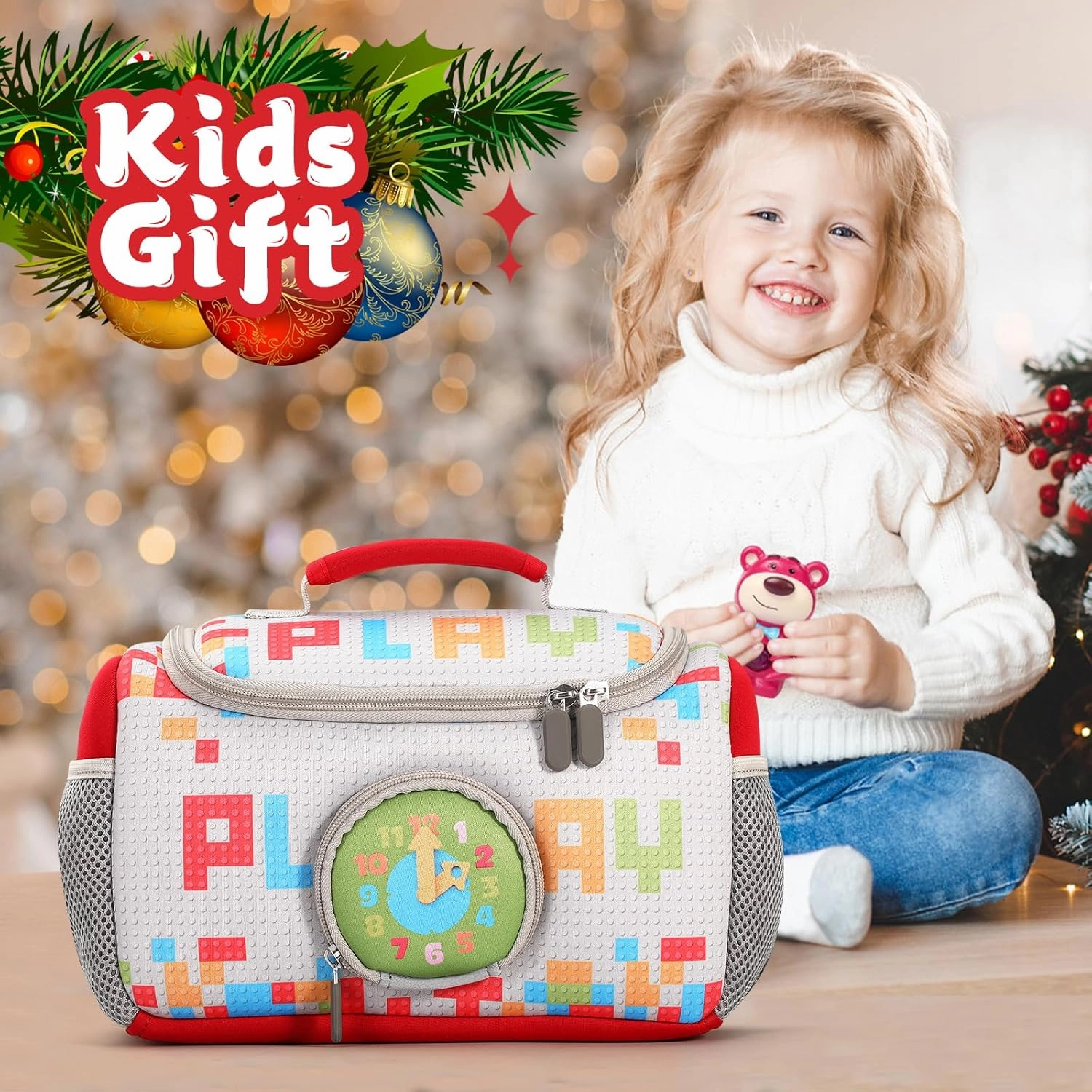 Carrying Case Compatible with Little Tikes Story Dream Machine Books Starter Set, Storage Carrier Bag for Storytime Audio Play Real for Littles Character Collection (Checkered)
