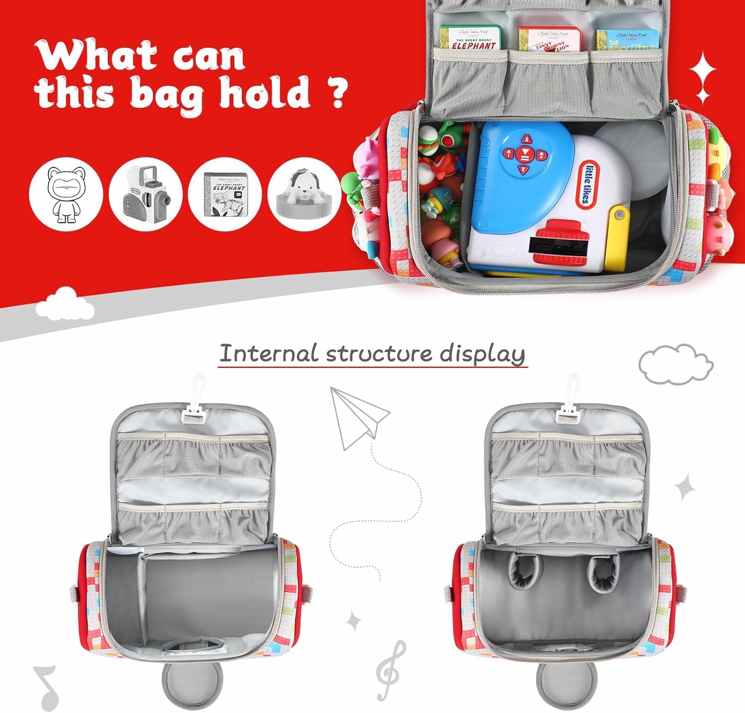 Carrying Case Compatible with Little Tikes Story Dream Machine Books Starter Set, Storage Carrier Bag for Storytime Audio Play Real for Littles Character Collection (Checkered)