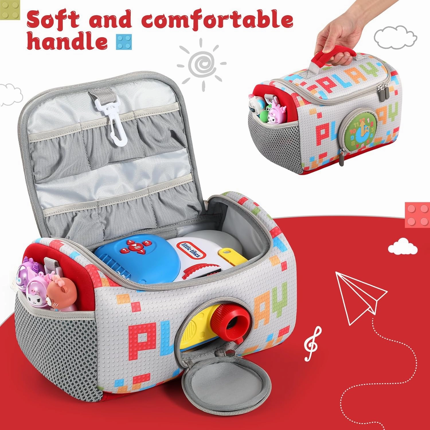 Carrying Case Compatible with Little Tikes Story Dream Machine Books Starter Set, Storage Carrier Bag for Storytime Audio Play Real for Littles Character Collection (Checkered)