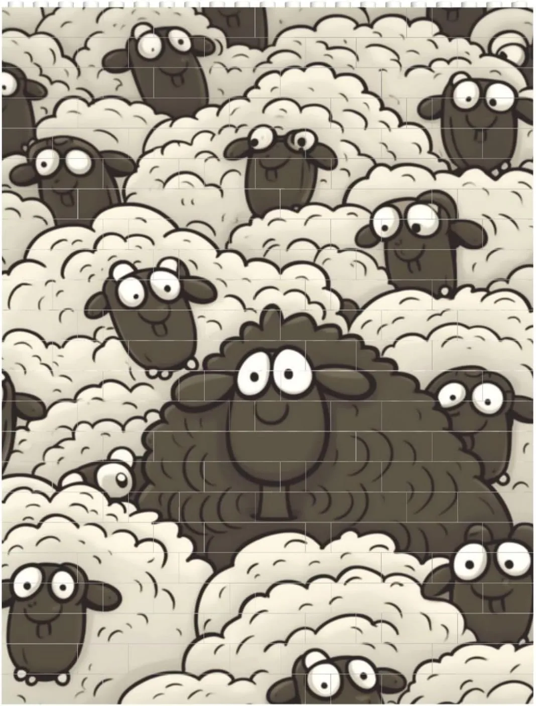 Cartoon Black White Sheep Building Block Puzzle Personalized Building Bricks for Adults Square Shaped DIY Brick Block Puzzles Valentine's Day Gifts for Home Decor Brick Puzzle