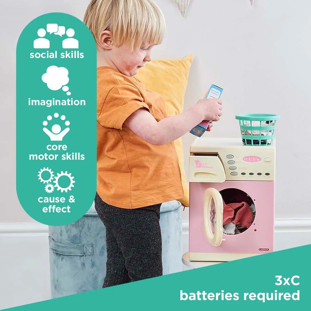 Casdon Pink Washer | Pink Toy Washing Machine for Children Aged 3  | Features Spinning Drum & Sound Effects for Realistic Play!