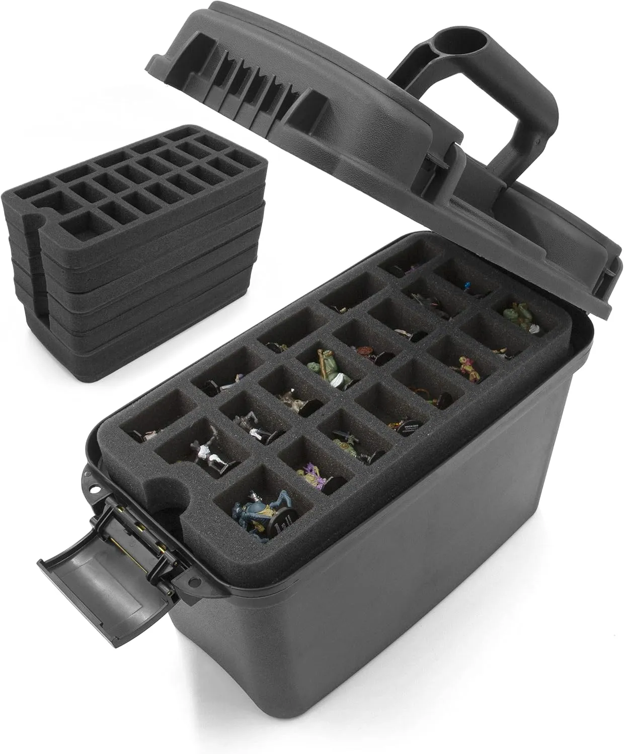 CASEMATIX Miniature Storage Hard Shell Figure Case - 105 Slot Figurine Carrying Case with Customizable Foam Tray Compatible with Warhammer 40k, DND & More!