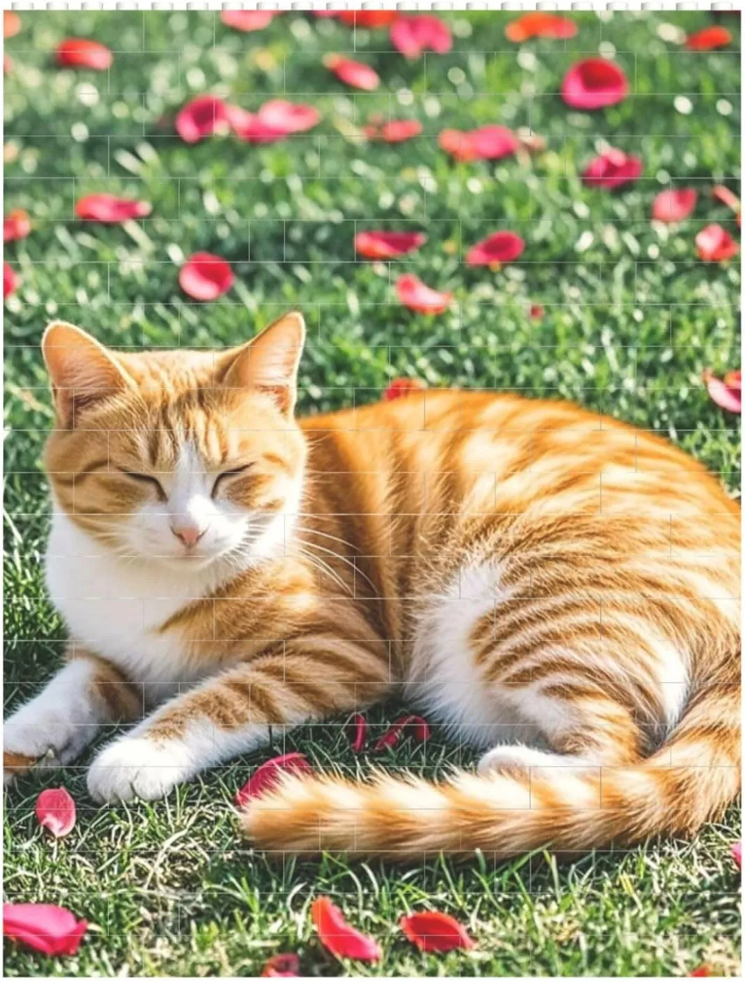 Cat and Petals Building Block Puzzle Personalized Building Bricks for Adults Square Shaped Block Puzzle Building Valentine's Day Gifts for Home Decor Brick Puzzle
