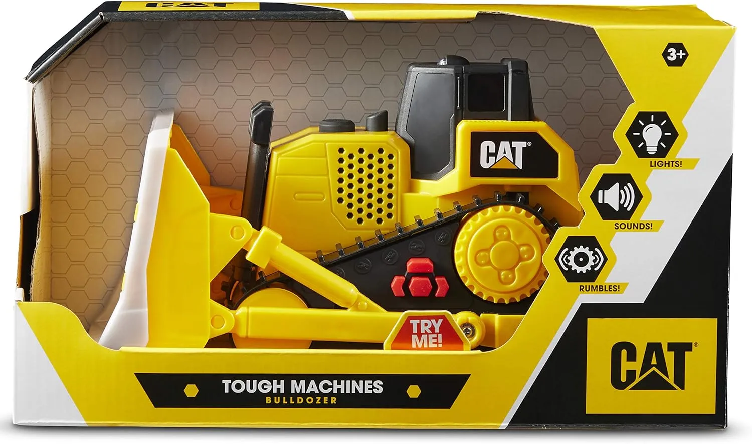 CAT Construction Toys, Tough Machines Toy Bulldozer, 10" w/Realistic Lights & Sounds, Rumbling Action, Movable Parts & Sturdy Plastic Construction