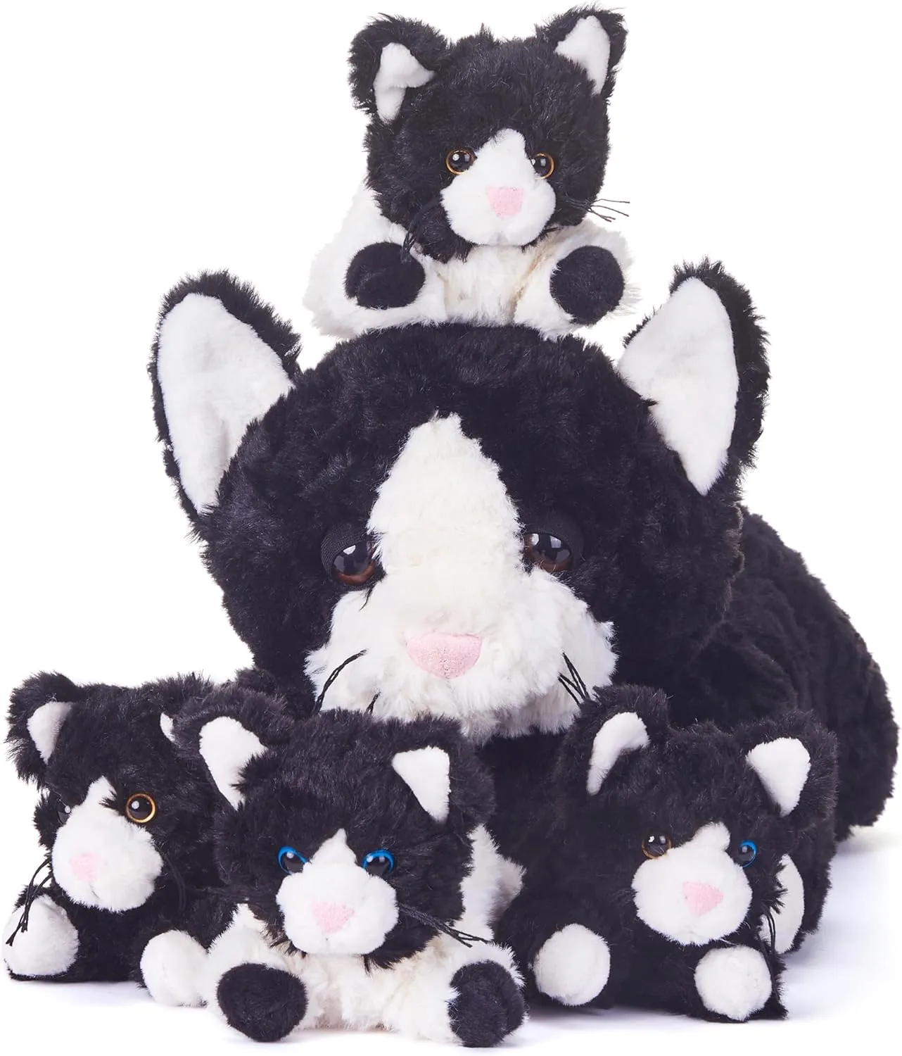 Cat Stuffed Animal Mom and Baby Plush Toy,16" Cute Small Soft Mama Family Set Huggable Cuddly Toys with Mini Little Babies,Gifts for Kids