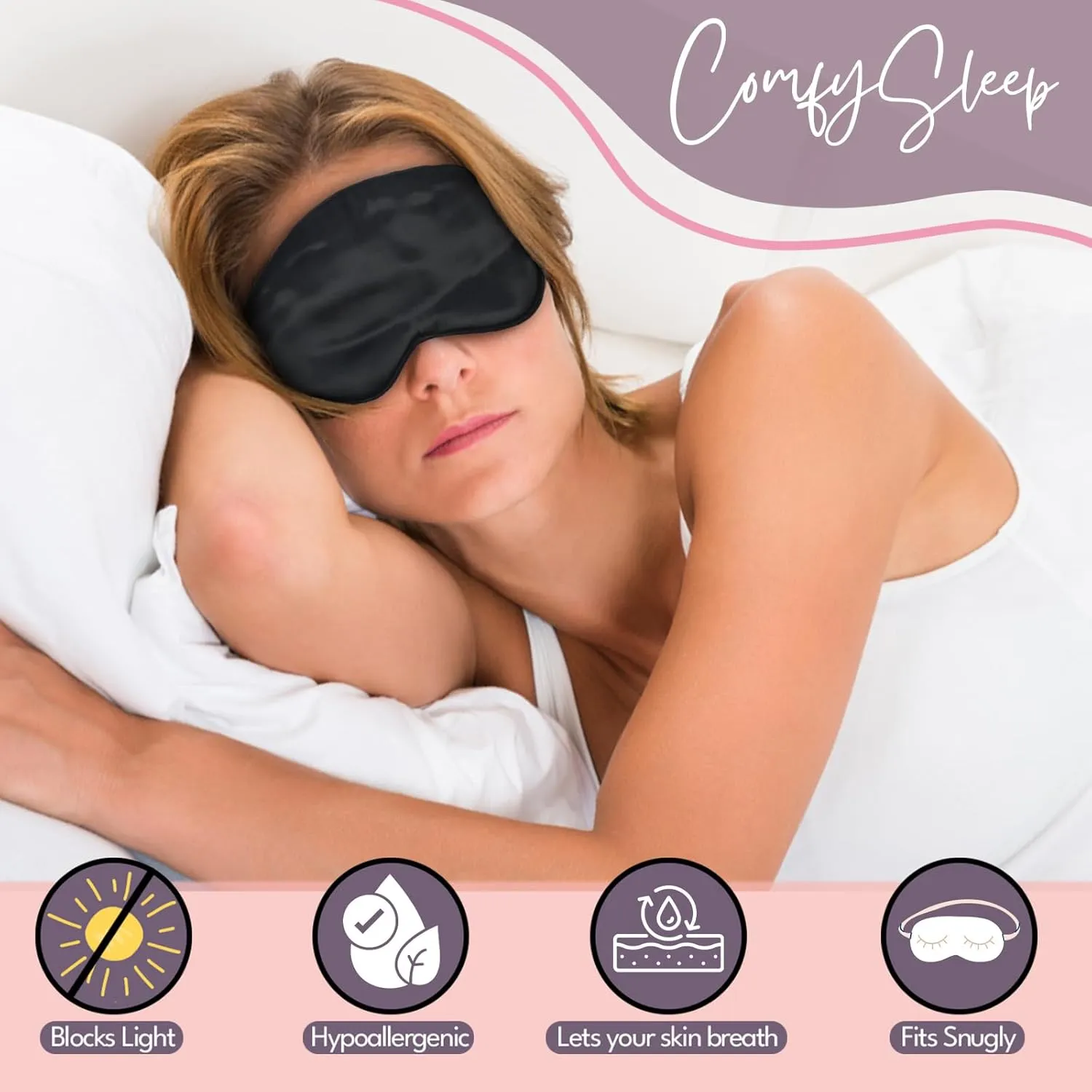 CELESTIAL SILK 100% Silk Sleep Mask for Women with Silk Covered Elastic Strap, Eye Mask for Sleeping (One Size, Black)