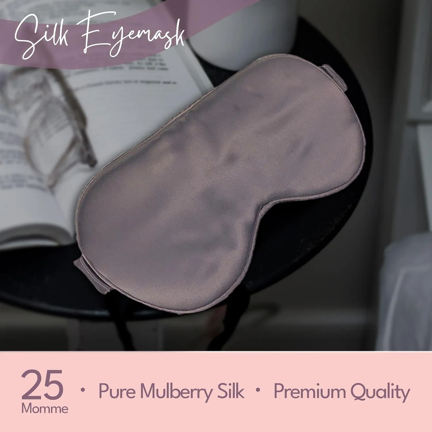 CELESTIAL SILK 100% Silk Sleep Mask for Women with Silk Covered Elastic Strap, Eye Mask for Sleeping (One Size, Charcoal Gray)