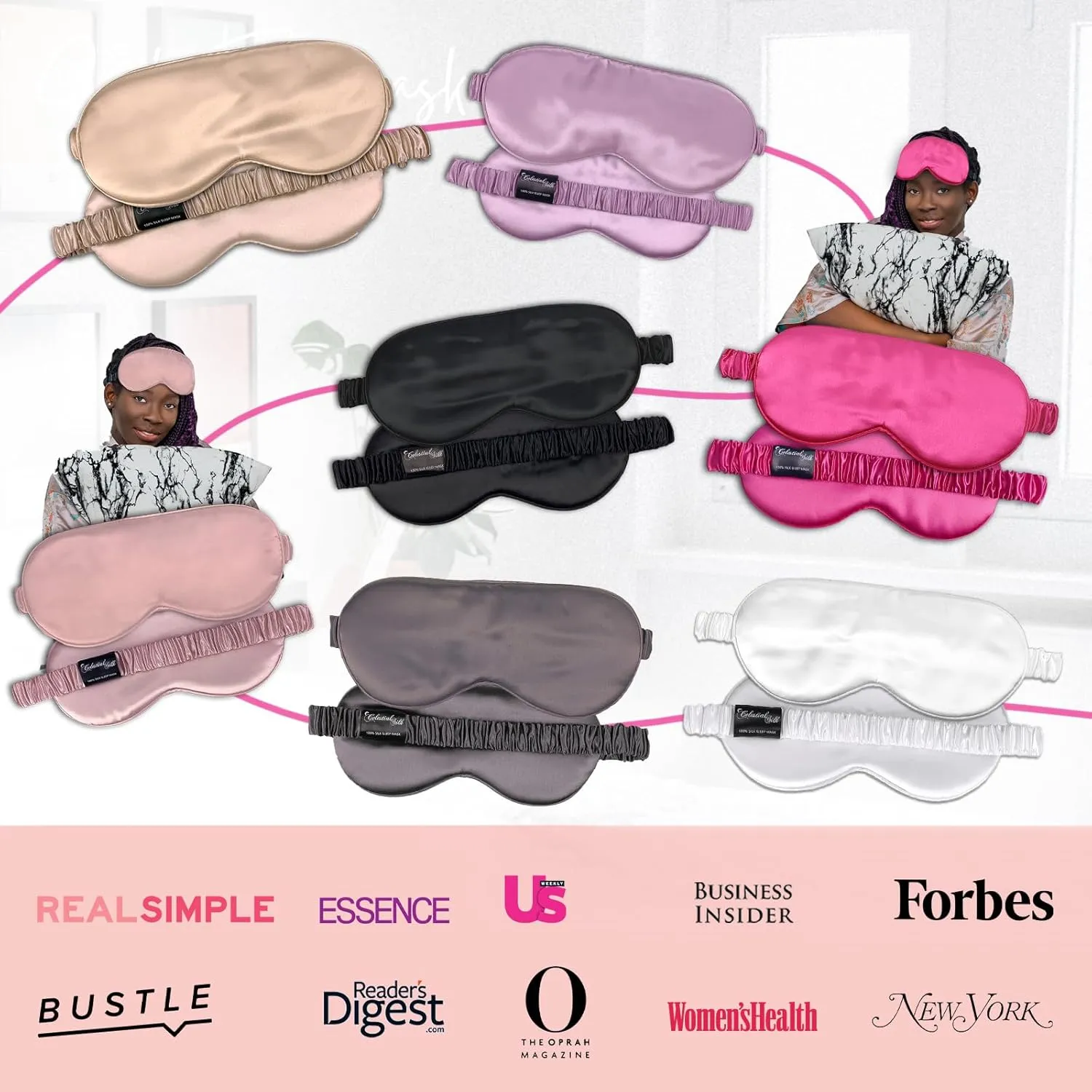 CELESTIAL SILK 100% Silk Sleep Mask for Women with Silk Covered Elastic Strap, Eye Mask for Sleeping (One Size, Charcoal Gray)
